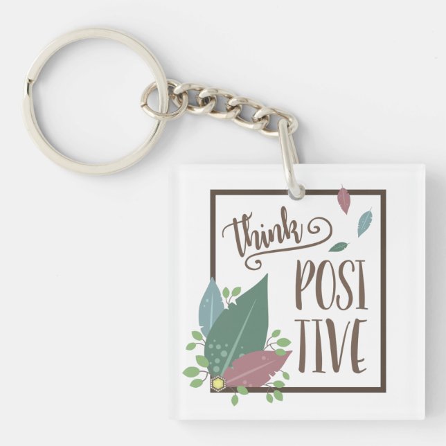Llavero Piense en el boho de la pluma de la motivación pos (Frente)