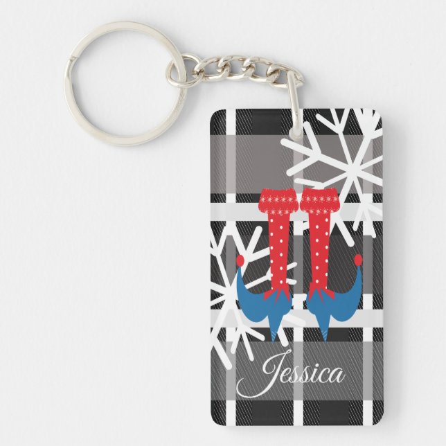 Llavero Pies de duende navideños caprichosos copos de niev (Frente)