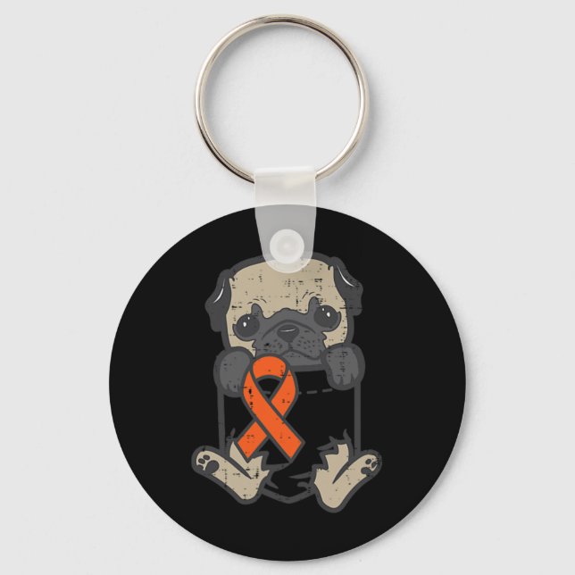 Llavero Pies Pug Naranja Ribbon Leucemia Pocket Awar Cánce (Anverso)