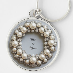 Llavero Pieza de joyería elegante de perla y diamante
