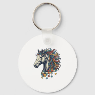 Llavero Pieza de rompecabezas de caballo colorido grabado 