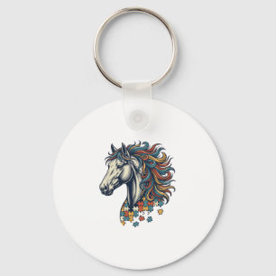 Llavero Pieza de rompecabezas de caballo colorido grabado 