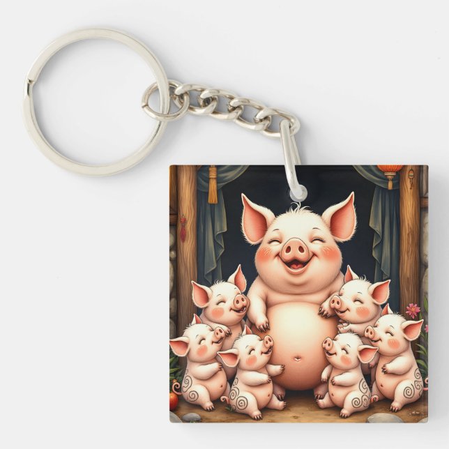 Llavero  Pig Art – Mother & Piglets (Frente)