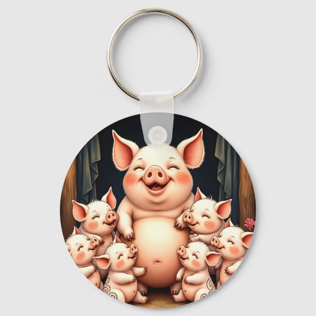 Llavero  Pig Art – Mother & Piglets (Anverso)