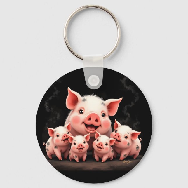 Llavero Pig Artwork – Mother Pig & Piglets (Anverso)