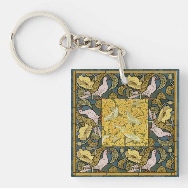Llavero Pigeon Blue Yellow Fish Art Nouveau (Frente)