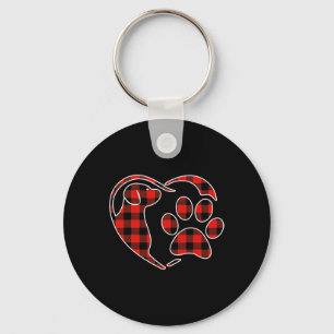 Llavero Pijama Rojo de Cuadros Búfalo Perro Corazón Pata N