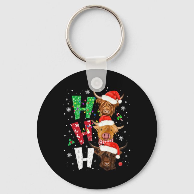 Llavero Pijamas de Navidad Ho Ho Ho con estampado de vaca  (Anverso)