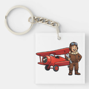 Llavero Piloto Vintage con Arte de Dibujos Animados de Bip