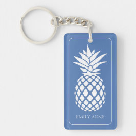 Llavero Piña Blanca Elegante sobre Azul