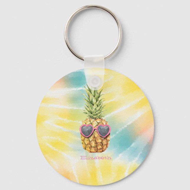 Llavero Piña Fresca, Tinte de Arcoíris con Acuarela (Anverso)