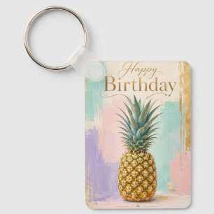 Llavero Piña Tropical Dorada Cumpleaños