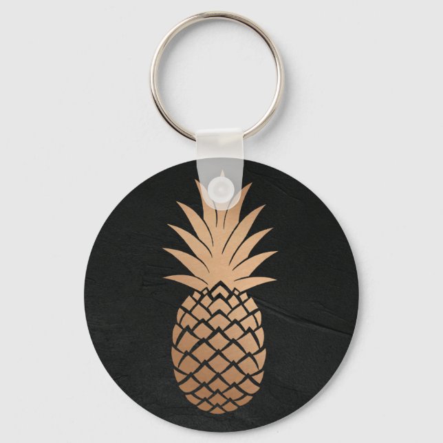 Llavero Pineapple Black Gold Tropical Minimalista elegante (Anverso)