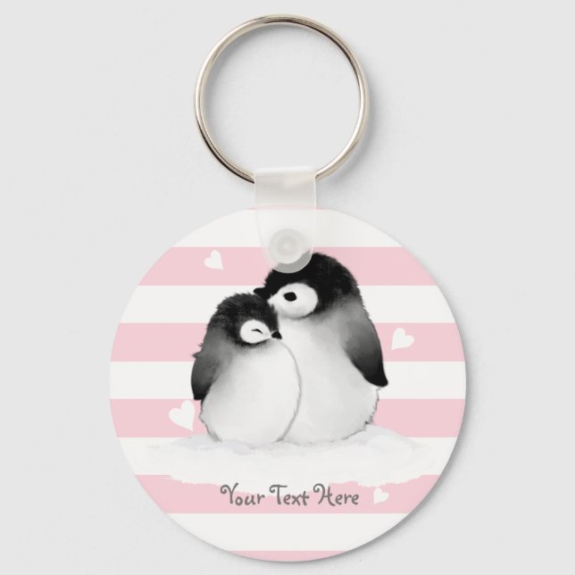 Llavero Pínguin personalizado botón Keychain Pink (Anverso)