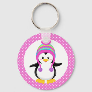 Llavero Pingüino Chica de polka rosado