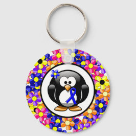 Llavero Pingüino de la cinta azul de la conciencia