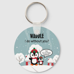 Llavero Pingüino Gris Y Bebé En Nieve De Invierno