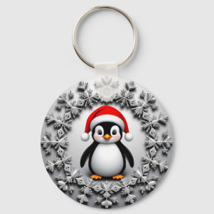 Llavero Pingüino Lindo en Sombrero de Navidad Copos de Nie