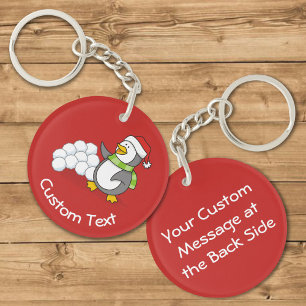 Llavero Pingüino navidad con bolas de nieve agitando caden