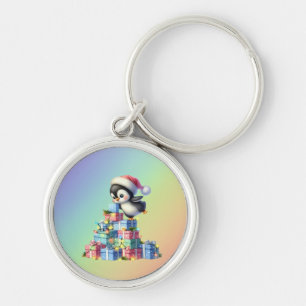 Llavero Pingüino Navidad con regalo y tarjeta de luz