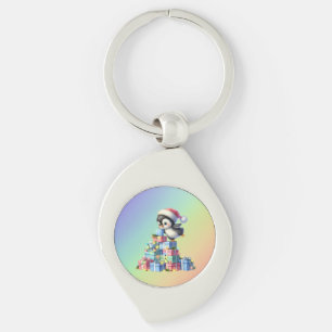 Llavero Pingüino Navidad con regalo y tarjeta de luz