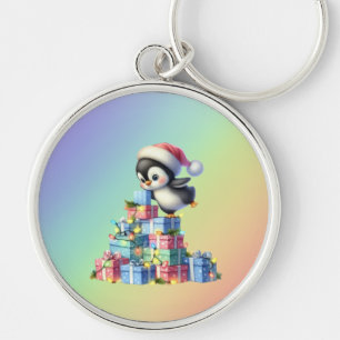 Llavero Pingüino Navidad con regalo y tarjeta de luz