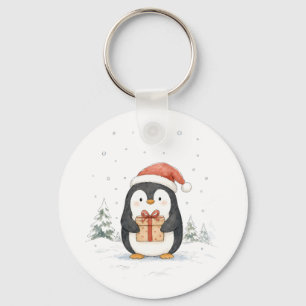 Llavero Pinguino Navideño Adorable con Regalo y Gorro de S
