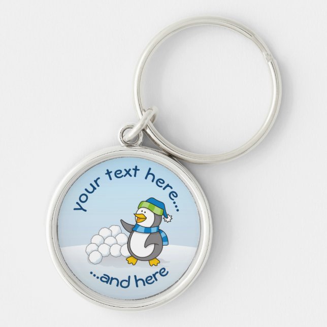 Llavero Pingüino pequeño con bolas de nieve ondeando (Frente)