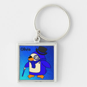 Llavero Pingüino personalizado lindo azul ultramarino