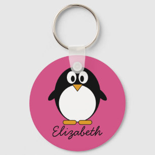 Llavero pingüino personalizado lindo con fondo rosa