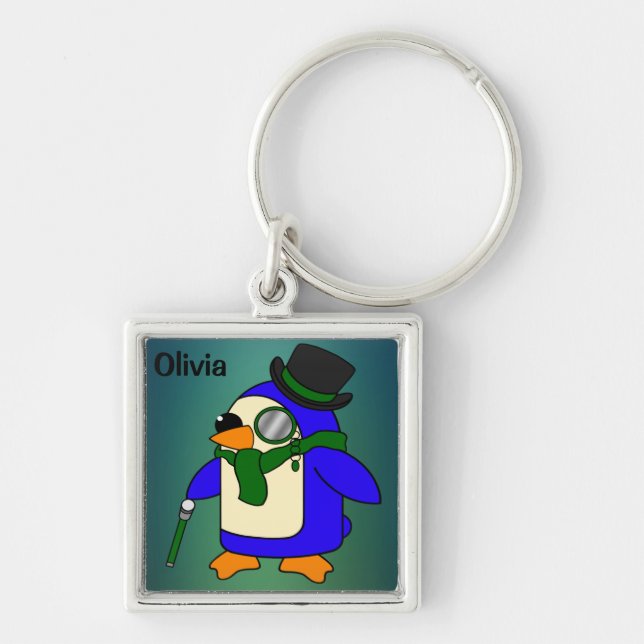 Llavero Pingüino personalizado lindo verde azulado verde e (Frente)