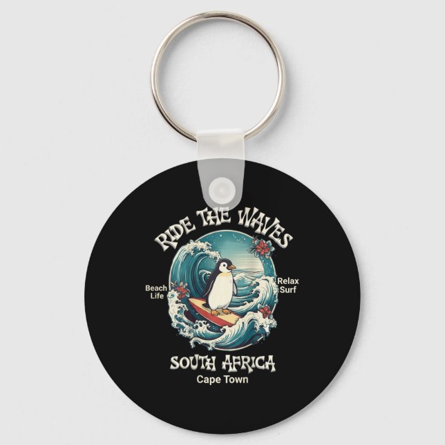 Llavero Pingüino Surfing olas Sudáfrica Cabo Cod Surfea  (Anverso)