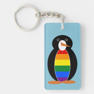 Llavero Pingüino vestido con la bandera del arcoíris del O