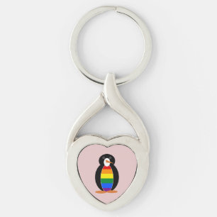 Llavero Pingüino vestido con la bandera del arcoíris del O
