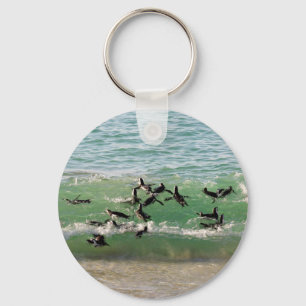 Llavero Pingüinos africanos nadando en la playa