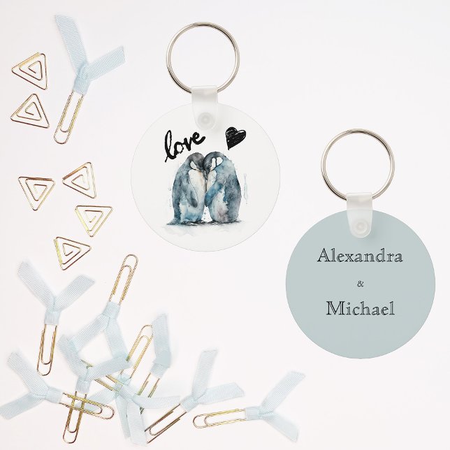 Llavero Pingüinos cutáneo acuarela en amor personalizado (Subido por el creador)