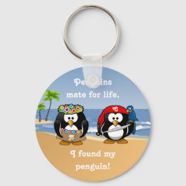 Llavero Pingüinos Tropicales Pareja Playa Isla Pirata Hula