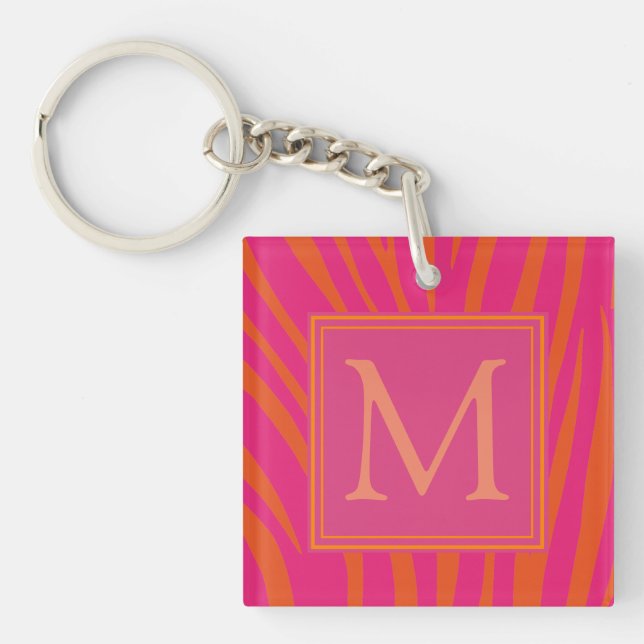 Llavero Pink and Orange Zebra Stripes Monogram (Frente)