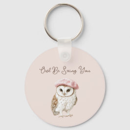 Llavero Pink Beret Brown White Owl Be Seeing You