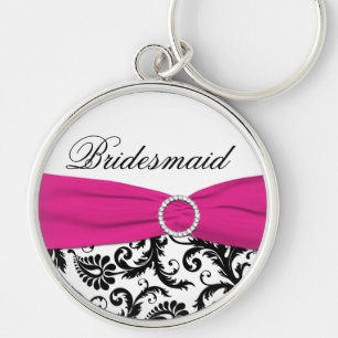 Llavero Pink, Black, White Damask Bridesmaid