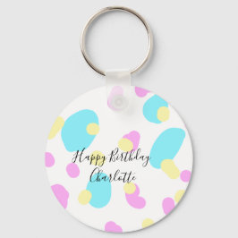 Llavero Pink blue yellowhappy birthday kids shapes abstrac