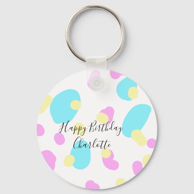 Llavero Pink blue yellowhappy birthday kids shapes abstrac (Anverso)