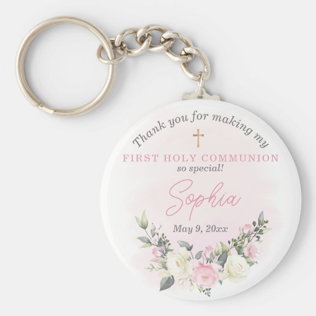Llavero Pink blush First Communion keychain favor (Frente)