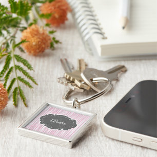 Llavero Pink Chevron Personalized Button Keychain