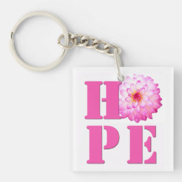 Llavero Pink Dahlia Flower Photo HOPE Keychain