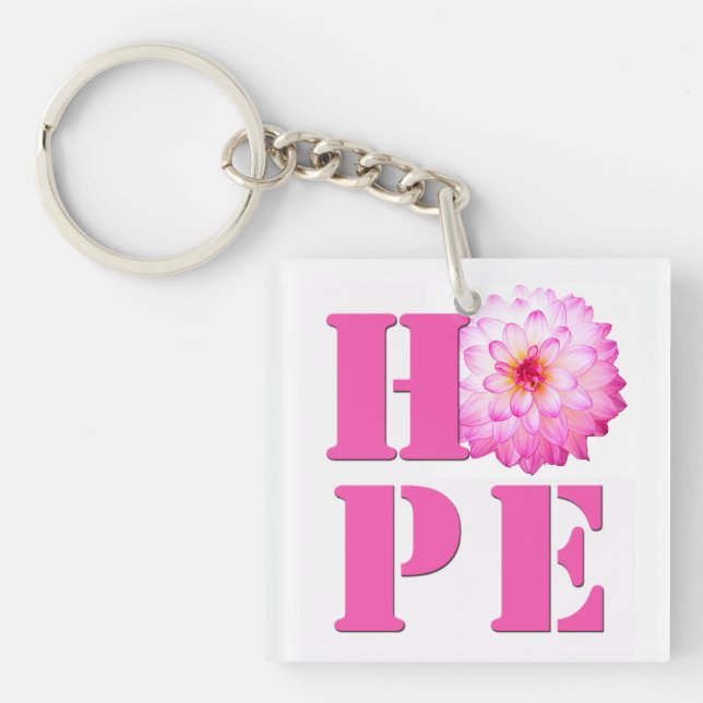 Llavero Pink Dahlia Flower Photo HOPE Keychain (Frente)
