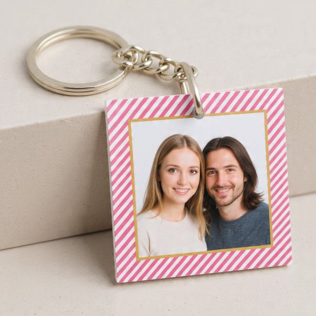 Llavero Pink Diagonal Stripe Photo Frame (Subido por el creador)