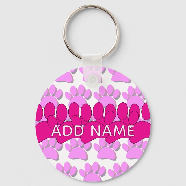 Llavero Pink Dog Paw Print Custom Personalized Name (Anverso)
