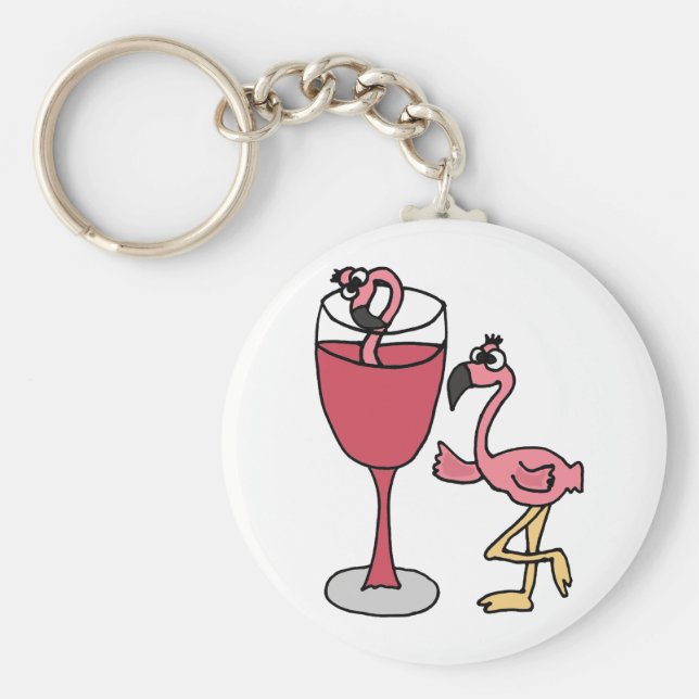 Llavero Pink Flamingo in Blush Wine Glass (Frente)