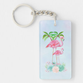 Llavero Pink Flamingo Momma & Baby with Palm Trete